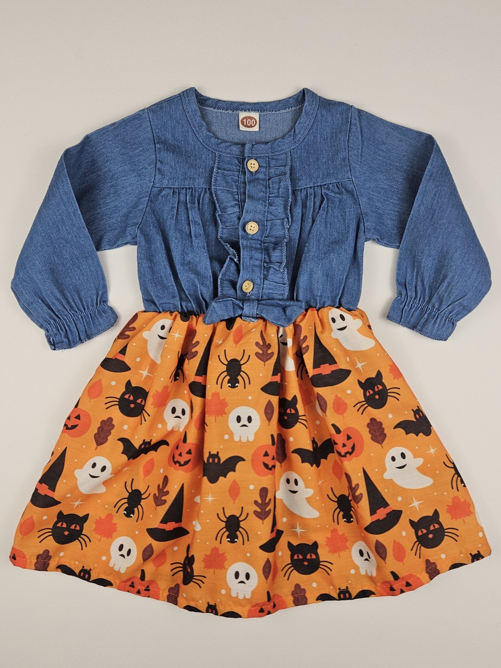 Halloween Ghost Pumpkin Dress Girls Size 100 / 3T Orange & Blue Boutique Style